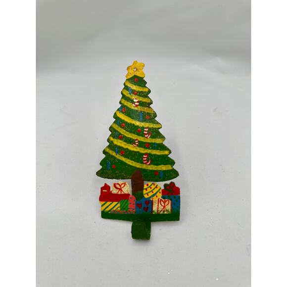 Hand-Painted Metal Christmas Tree Stocking Holder, Recycled Haitian Steel Drums - Picture 2 of 6